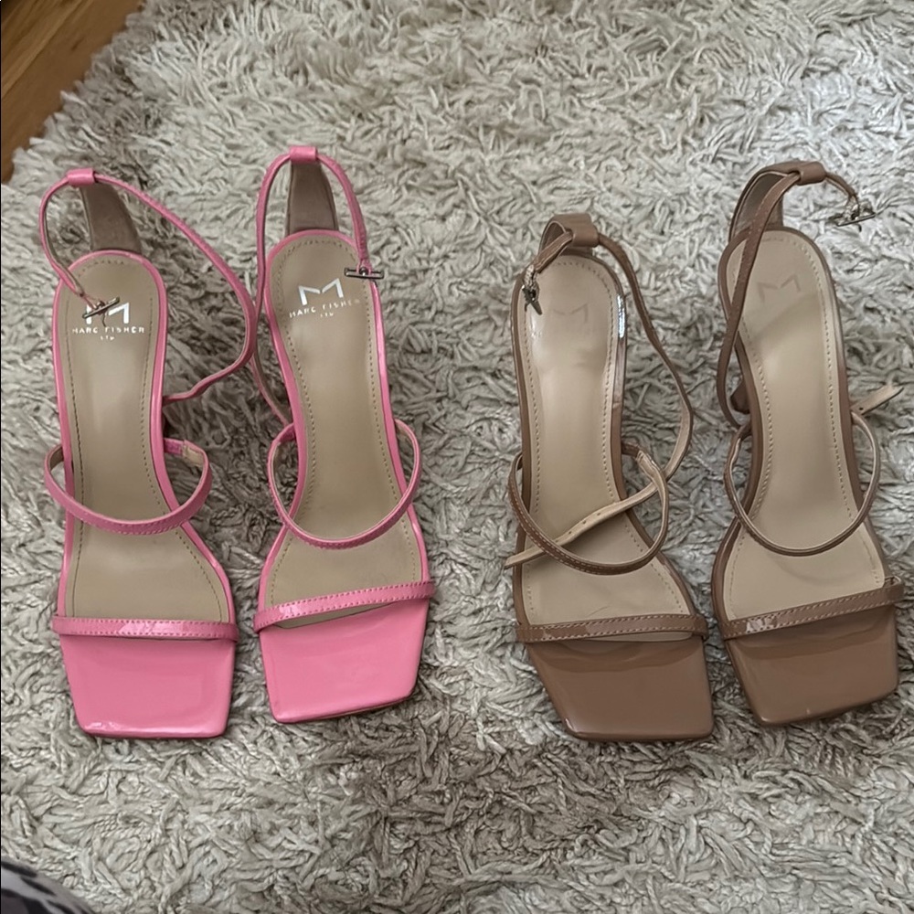 Marc Fisher Pink and Tan Strappy Heels with Minimalist Design